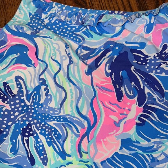 LILLY PULITZER Emiko Tankini Saltwater Blue Shade Seekers UPF 50 Ruffle Swimsuit - Picture 5 of 12